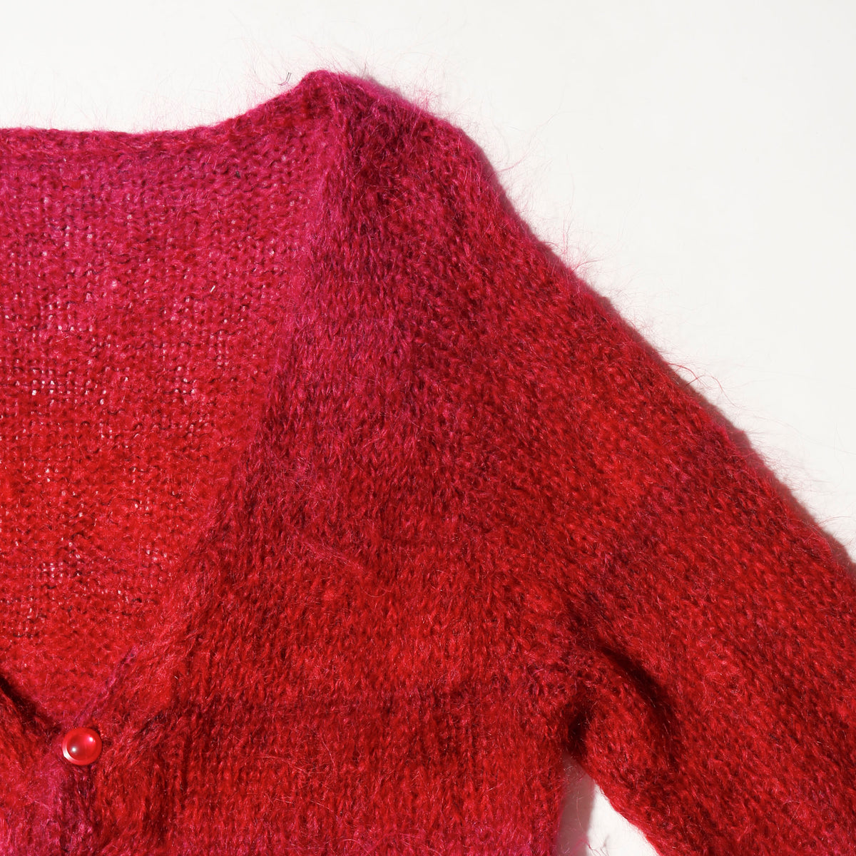 vintage raspberry hand knit mohair cardigan