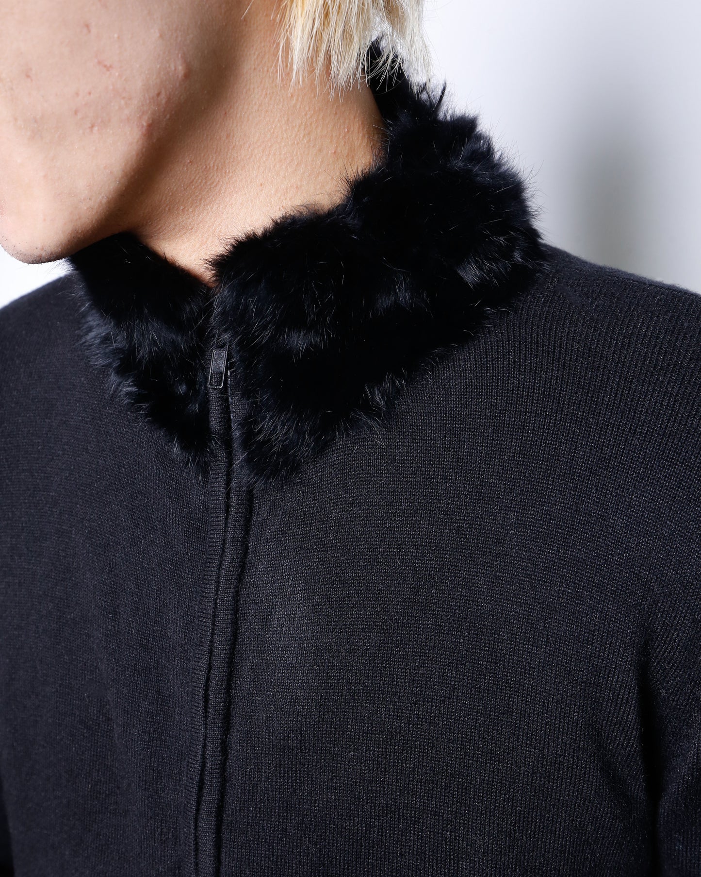 vintage fur neck zipped sweater