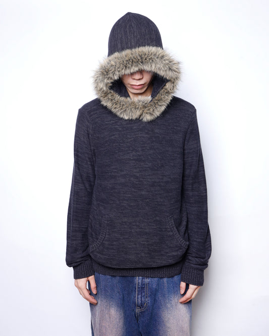 vintage with fur knit hoodie