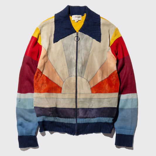 vintage 70's craft leather combi knit jacket