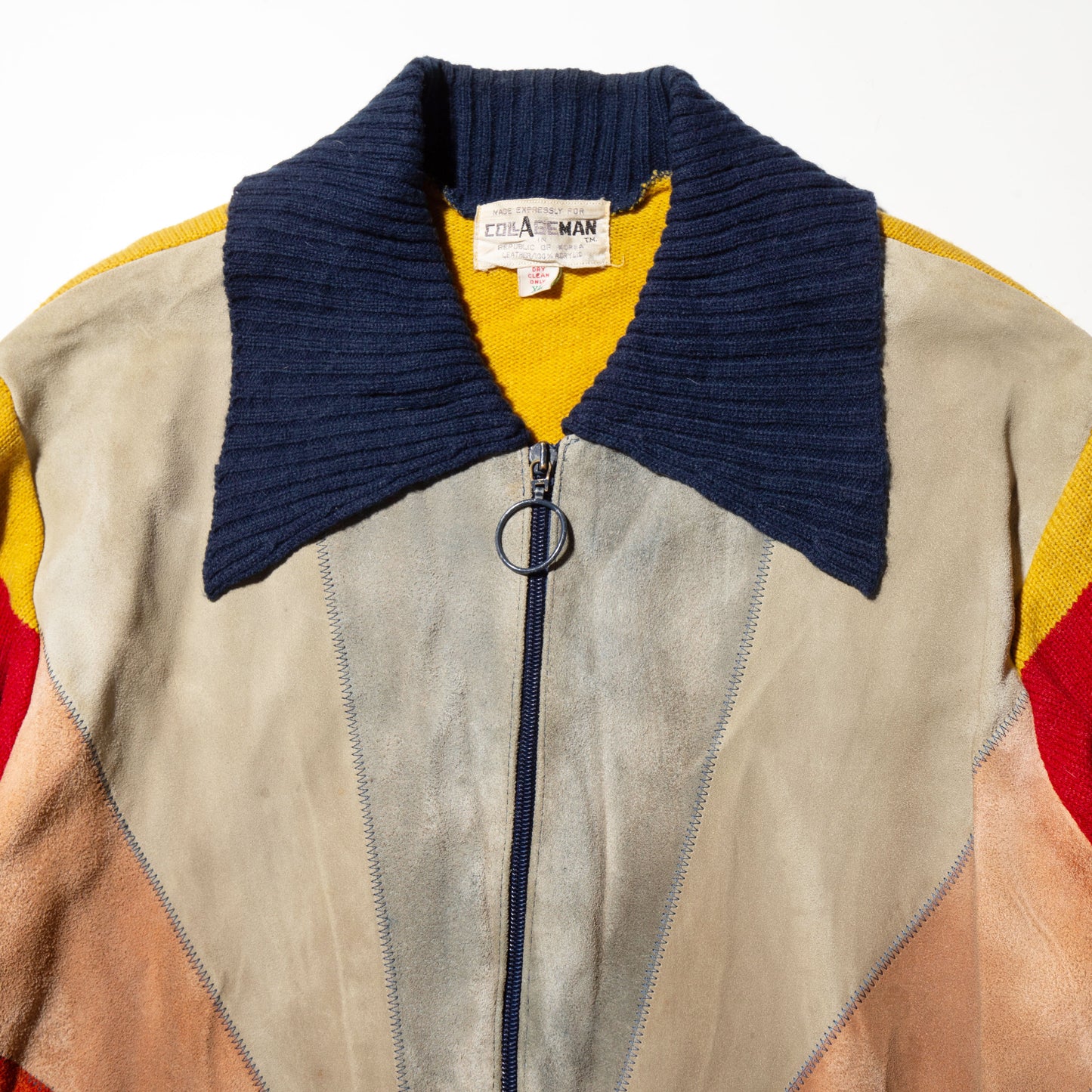 vintage 70's craft leather combi knit jacket