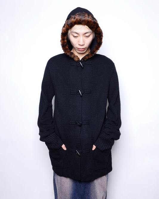 vintage lauren ralph lauren with fur toggle knit jacket