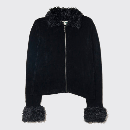 vintage cropped fuzzy textured knit jacket