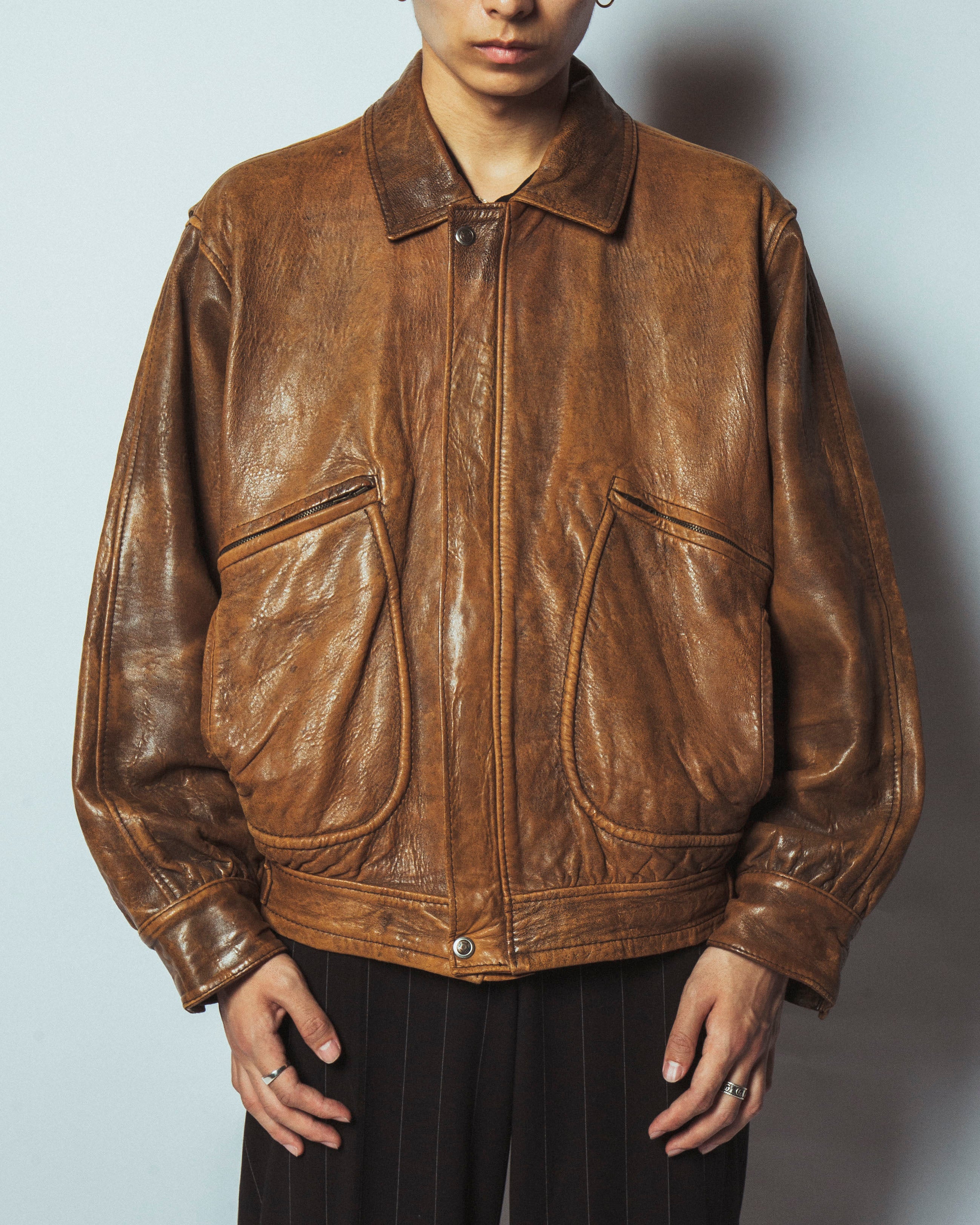 vintage faded loose leather jacket