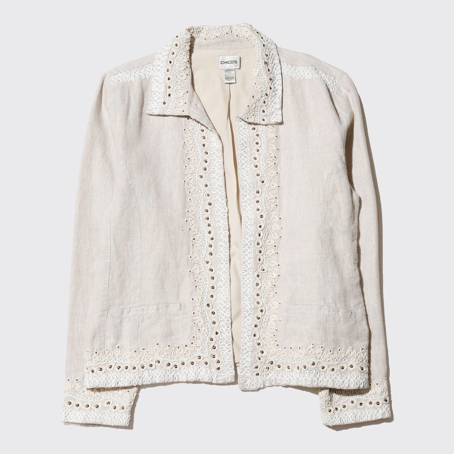 vintage chico's broderied linen jacket