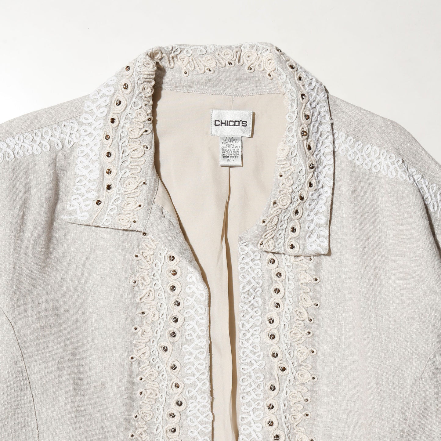 vintage chico's broderied linen jacket