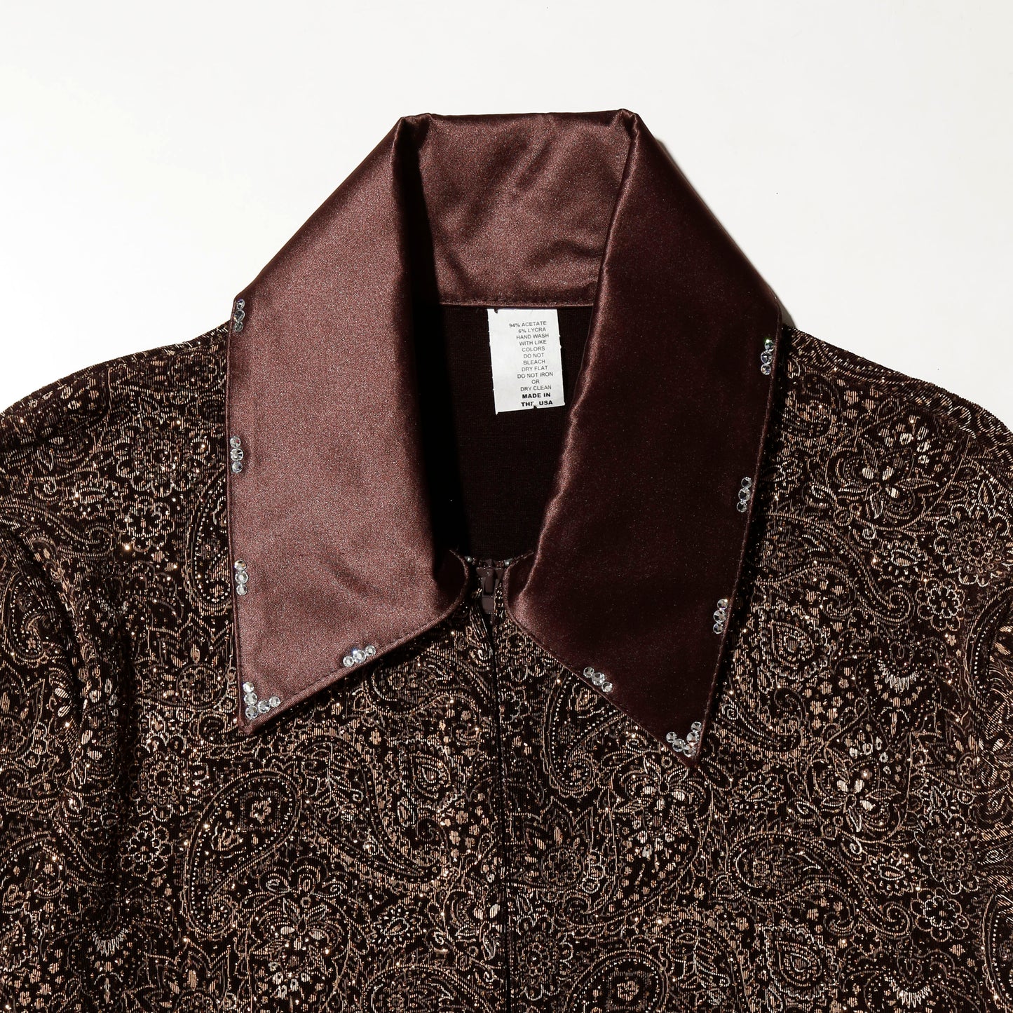 vintage switched collar shinny paisley jacket