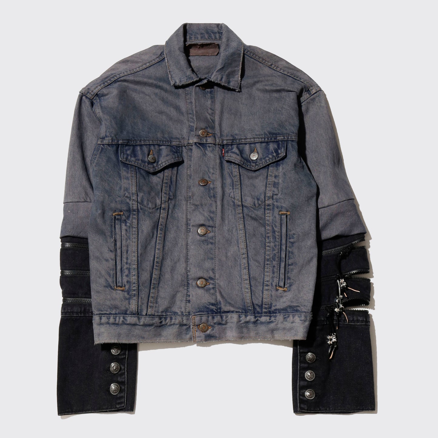 *one-off repaired fringe zipped trucker jacket