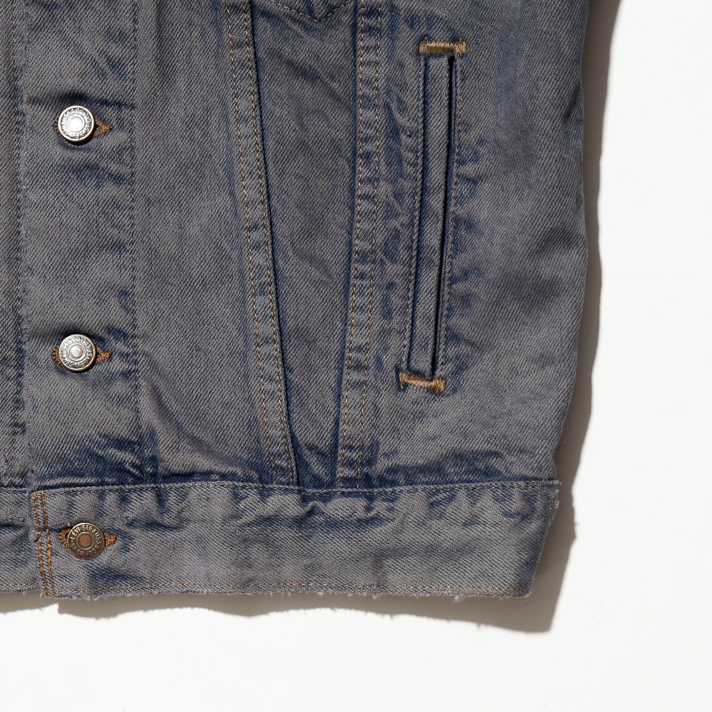 *one-off repaired fringe zipped trucker jacket