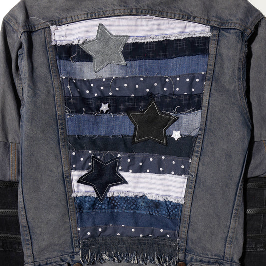 *one-off repaired fringe zipped trucker jacket