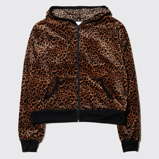 vintage leopard velour cropped hoodie