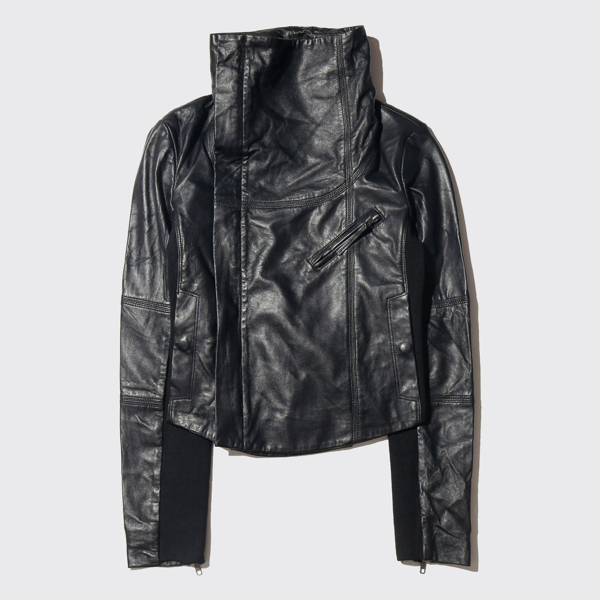 vintage mango high neck cropped leather jacket