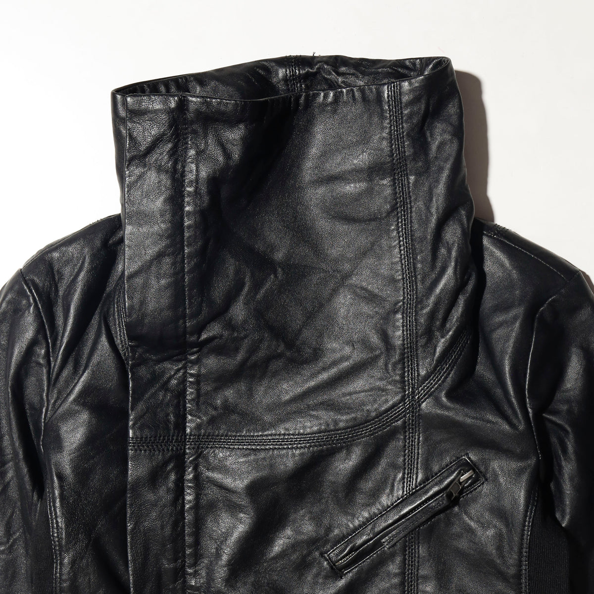 vintage mango high neck cropped leather jacket