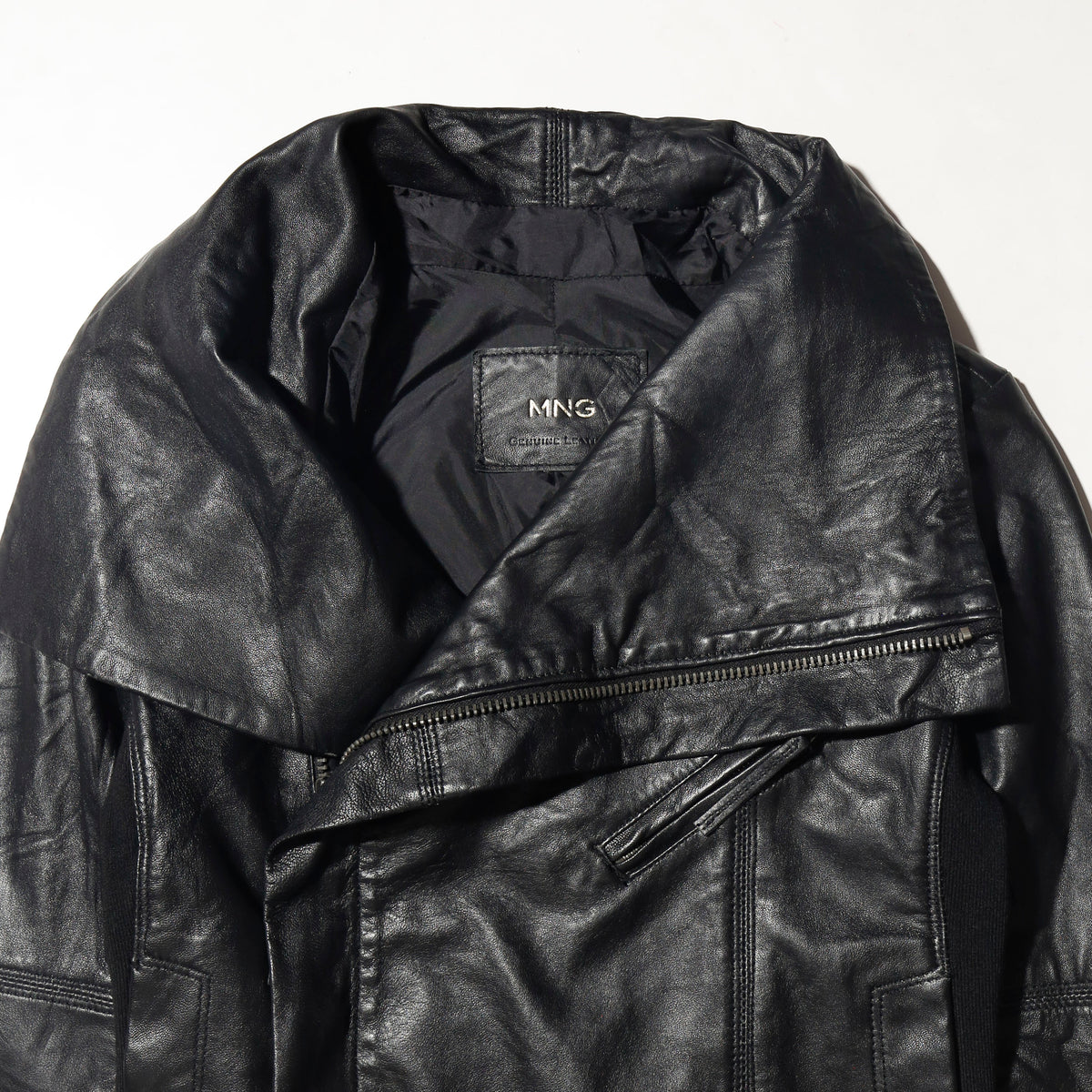 vintage mango high neck cropped leather jacket