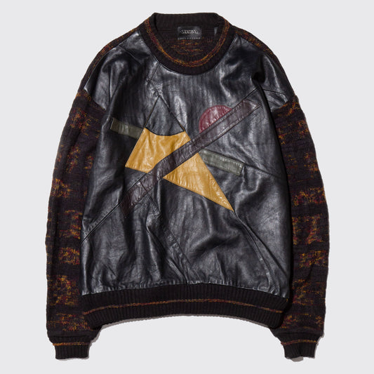 vintage geometry leather combi sweater