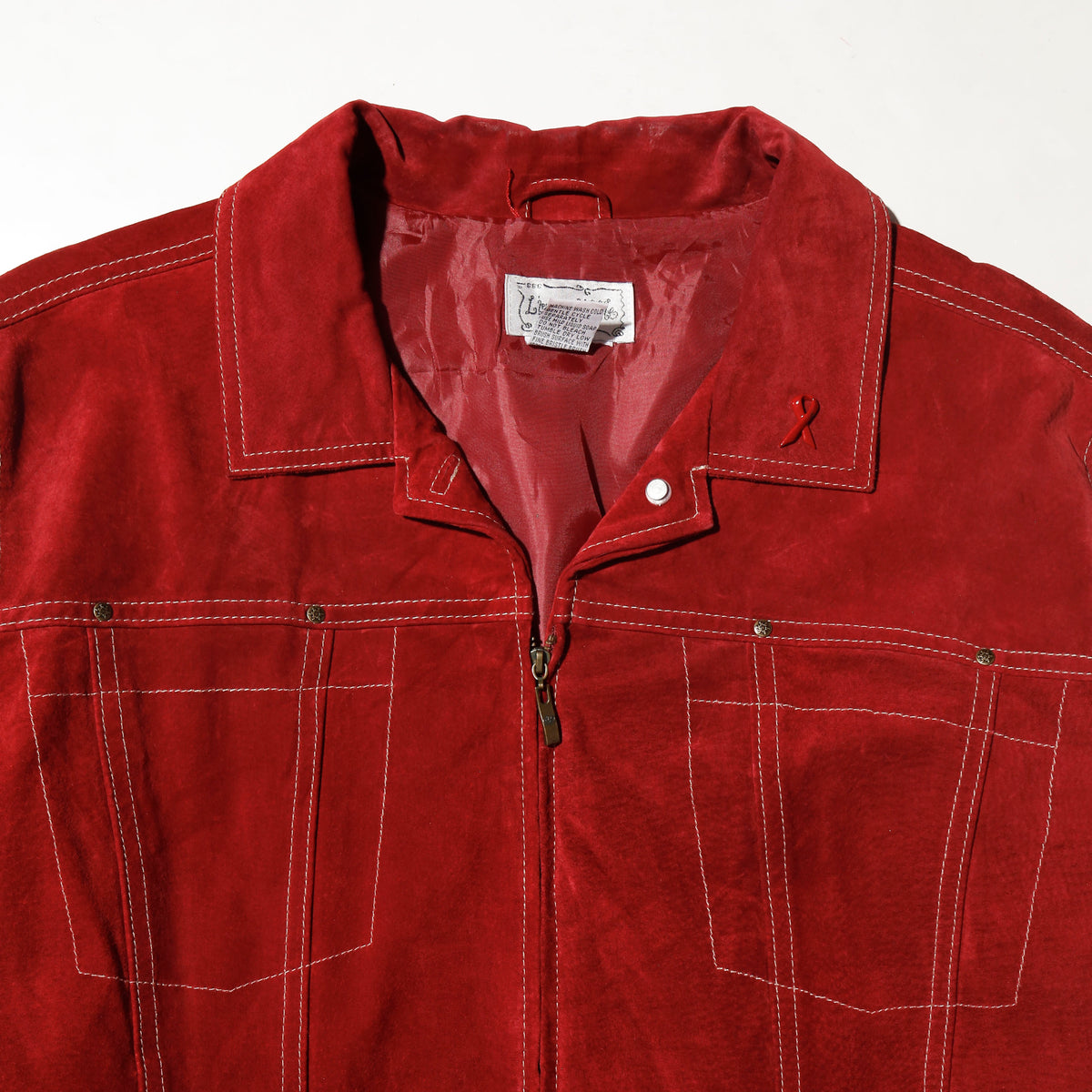 vintage stitched suede leather trucker jacket