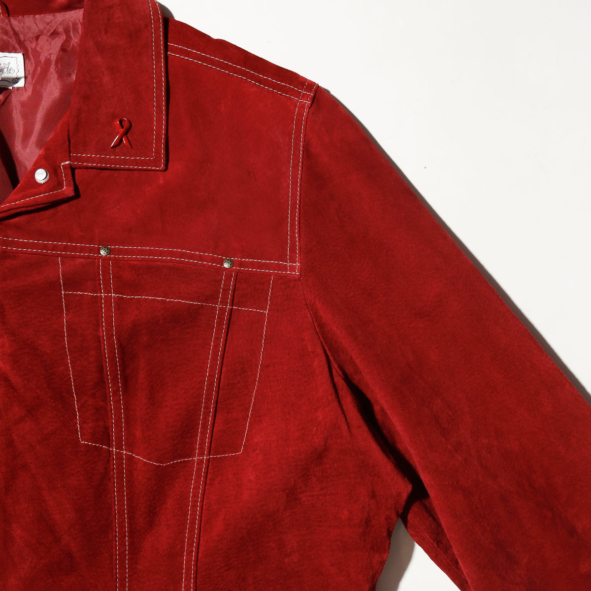vintage stitched suede leather trucker jacket