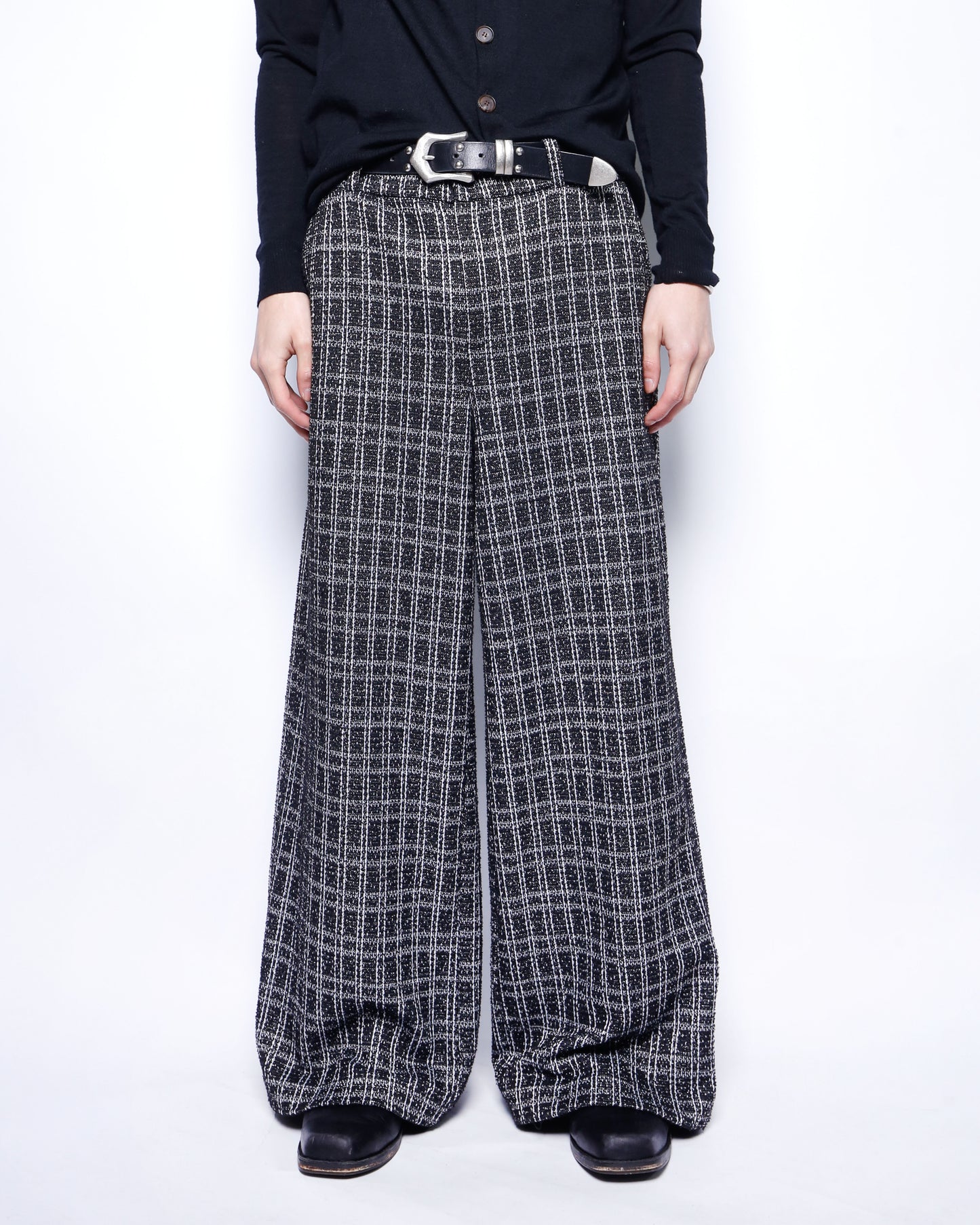 vintage check tweed wide slacks