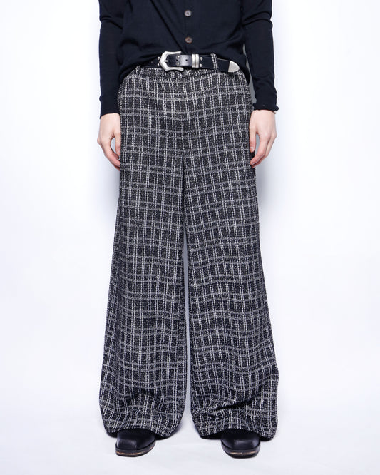 vintage check tweed wide slacks