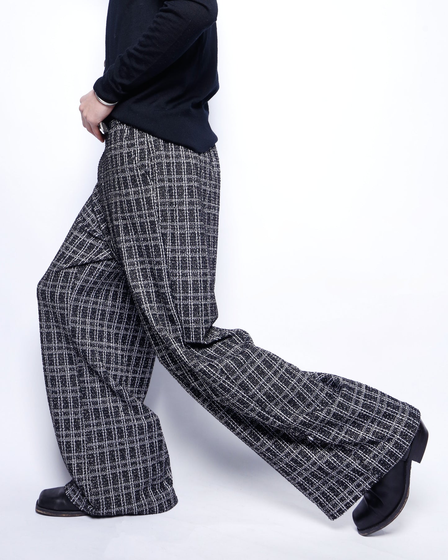 vintage check tweed wide slacks