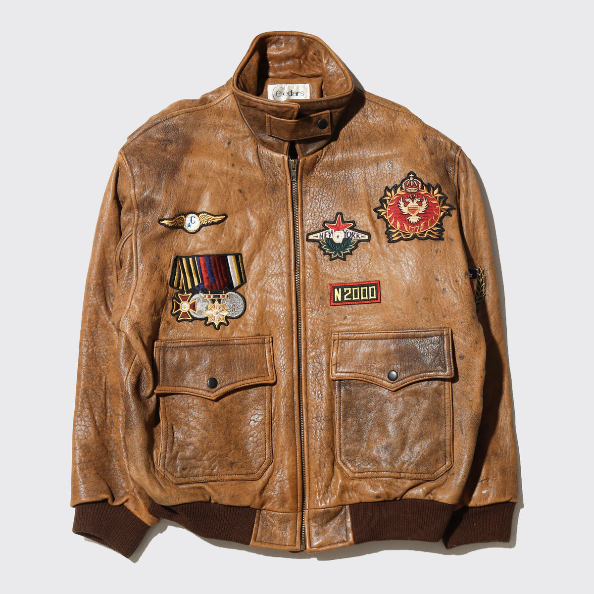 vintage 90's ceders military medal patch flight leather jacket