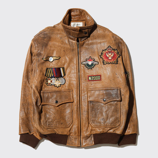 vintage 90's ceders military medal patch flight leather jacket