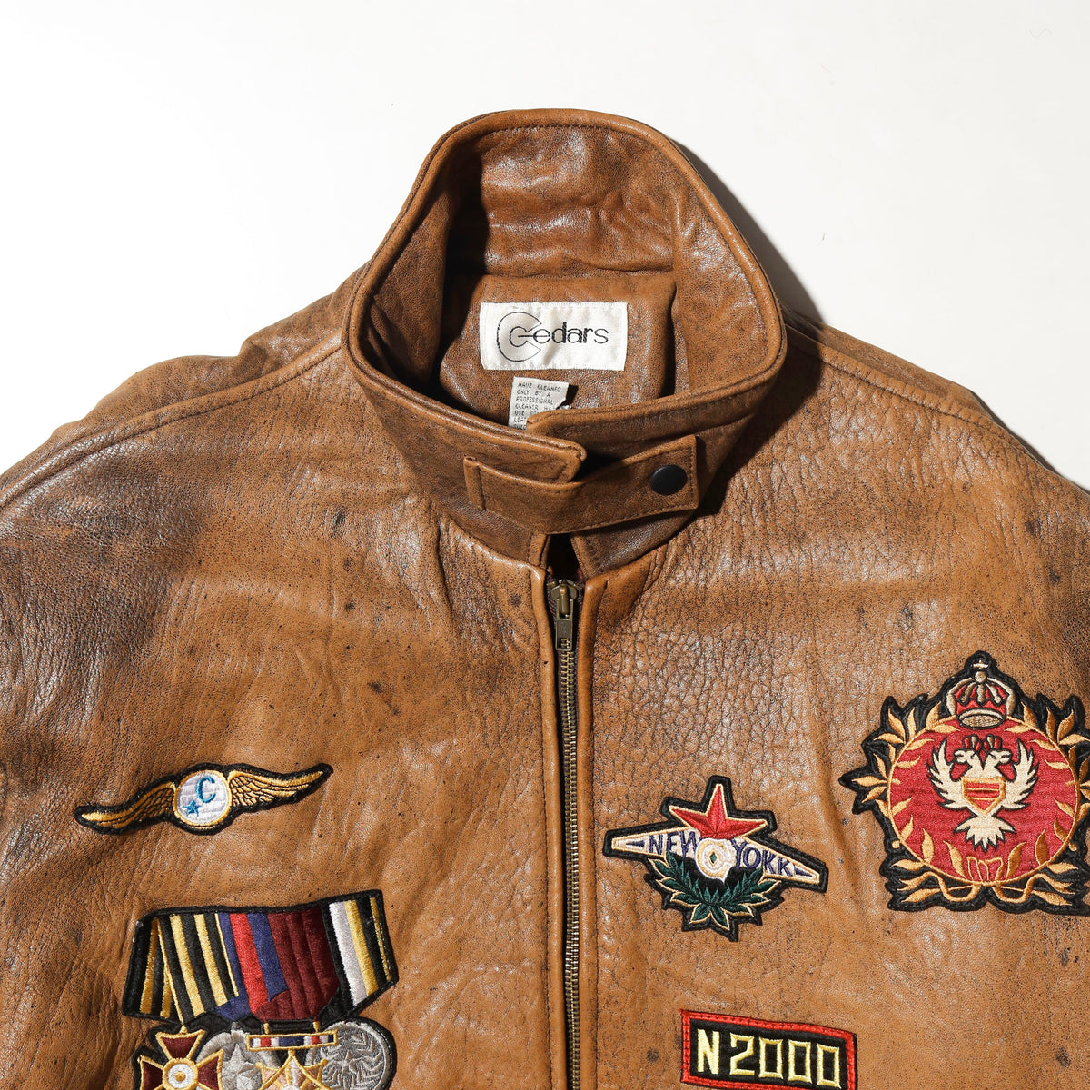 vintage 90's ceders military medal patch flight leather jacket