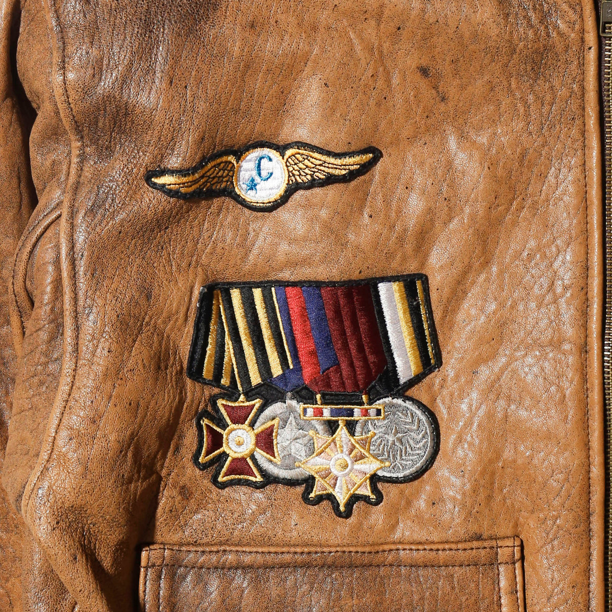 vintage 90's ceders military medal patch flight leather jacket