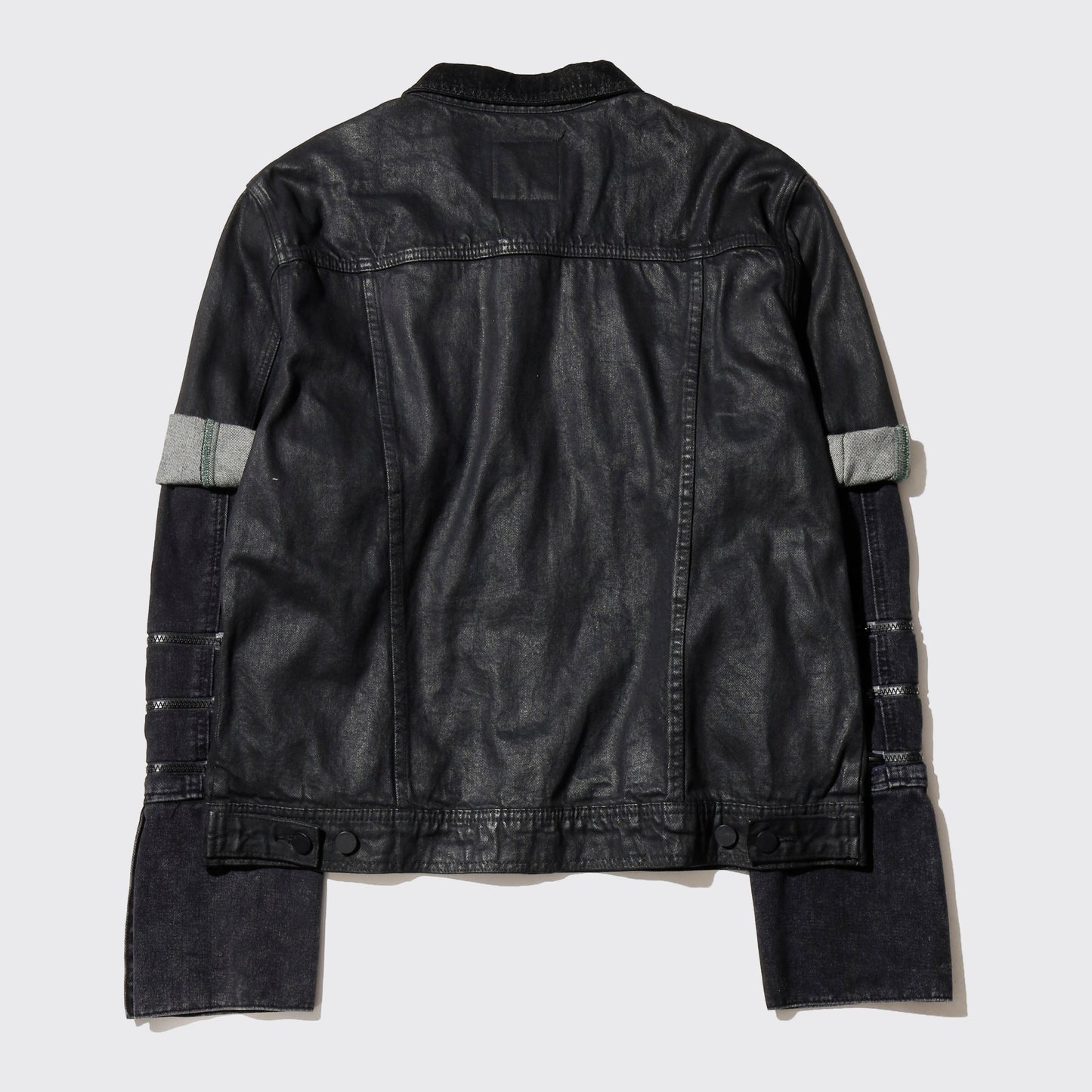 *one-off fringe zipped luster trucker jacket