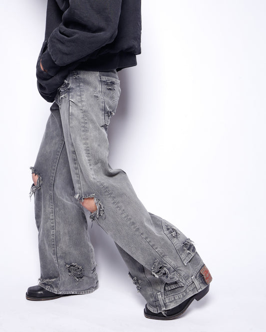 *one-off broken upside down jeans: model-acid finish
