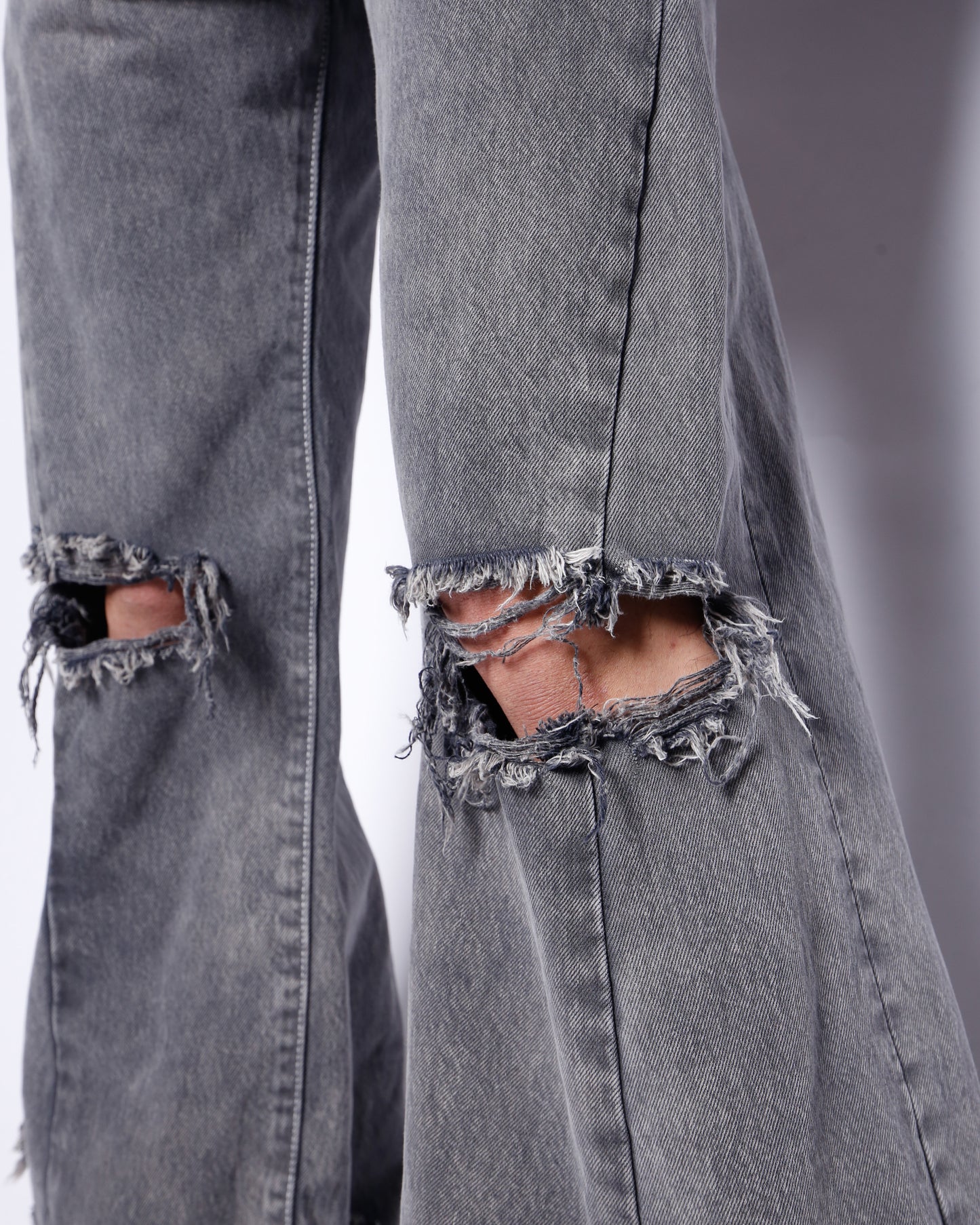 *one-off broken upside down jeans: model-acid finish