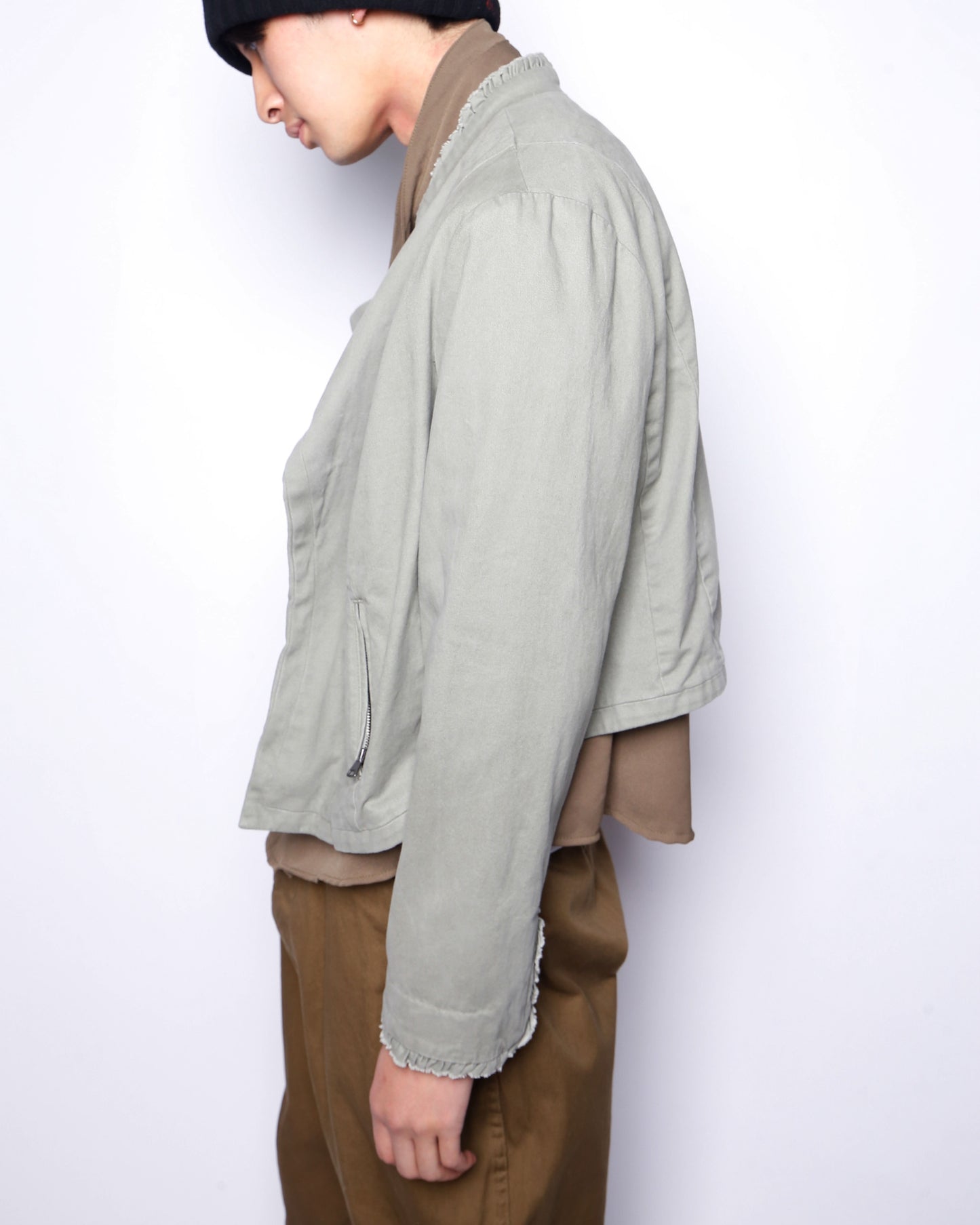 vintage cropped open swing cotton jacket