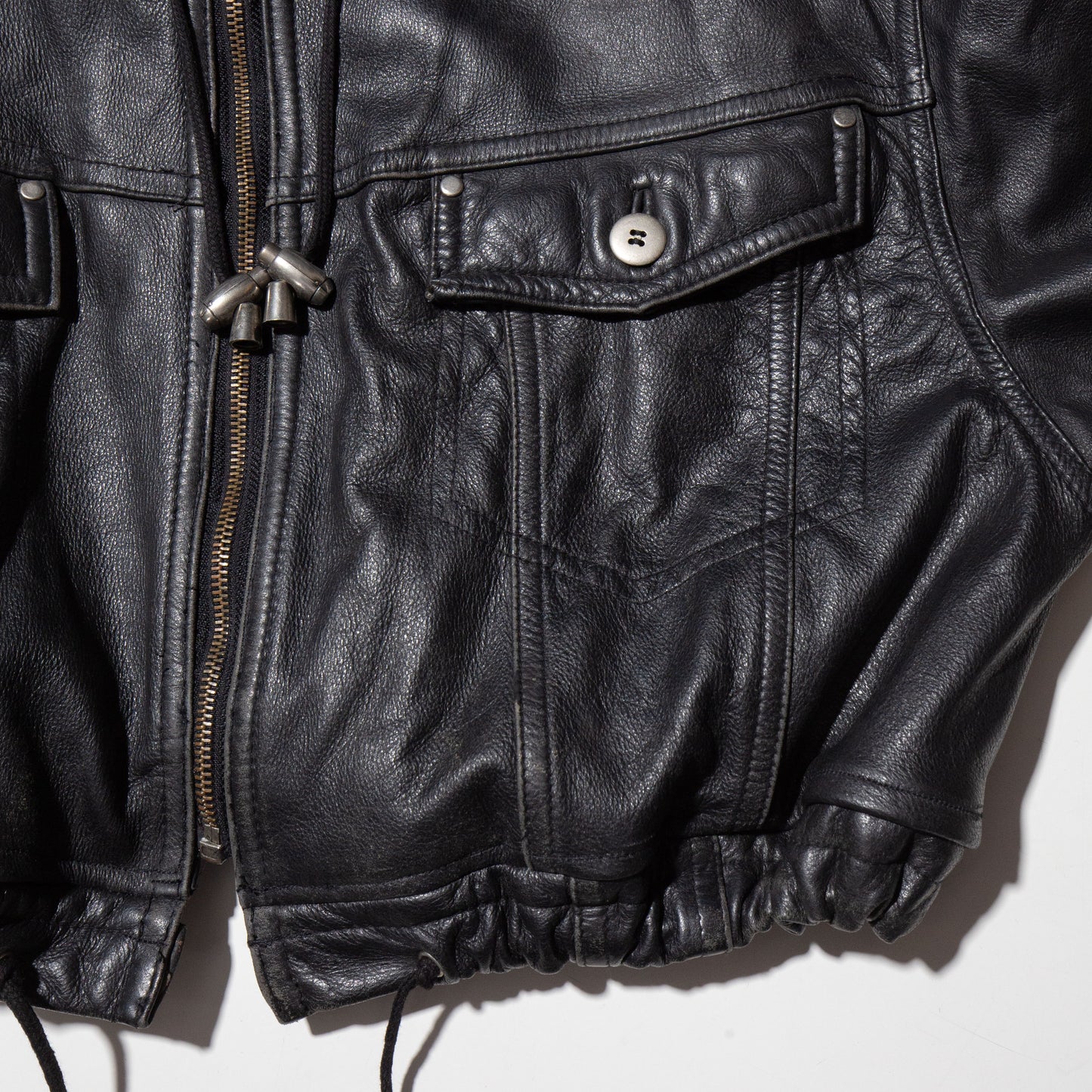 vintage cropped leather trucker hoodie