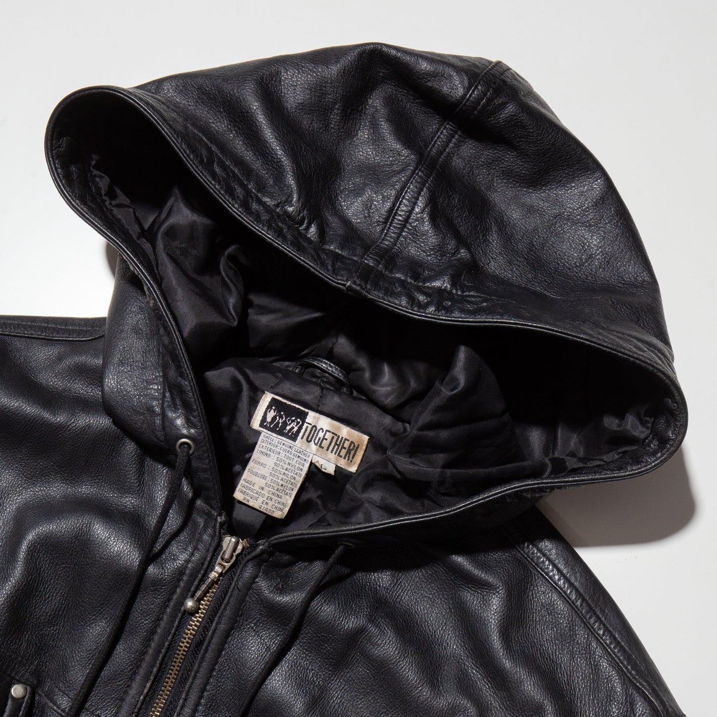 vintage cropped leather trucker hoodie