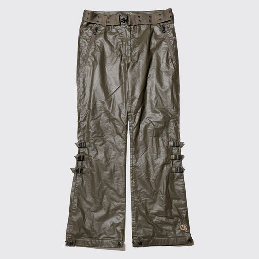 vintage coating buckled flare trousers