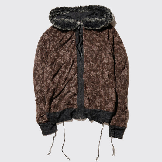 vintage jacquard flower reversible hoodie