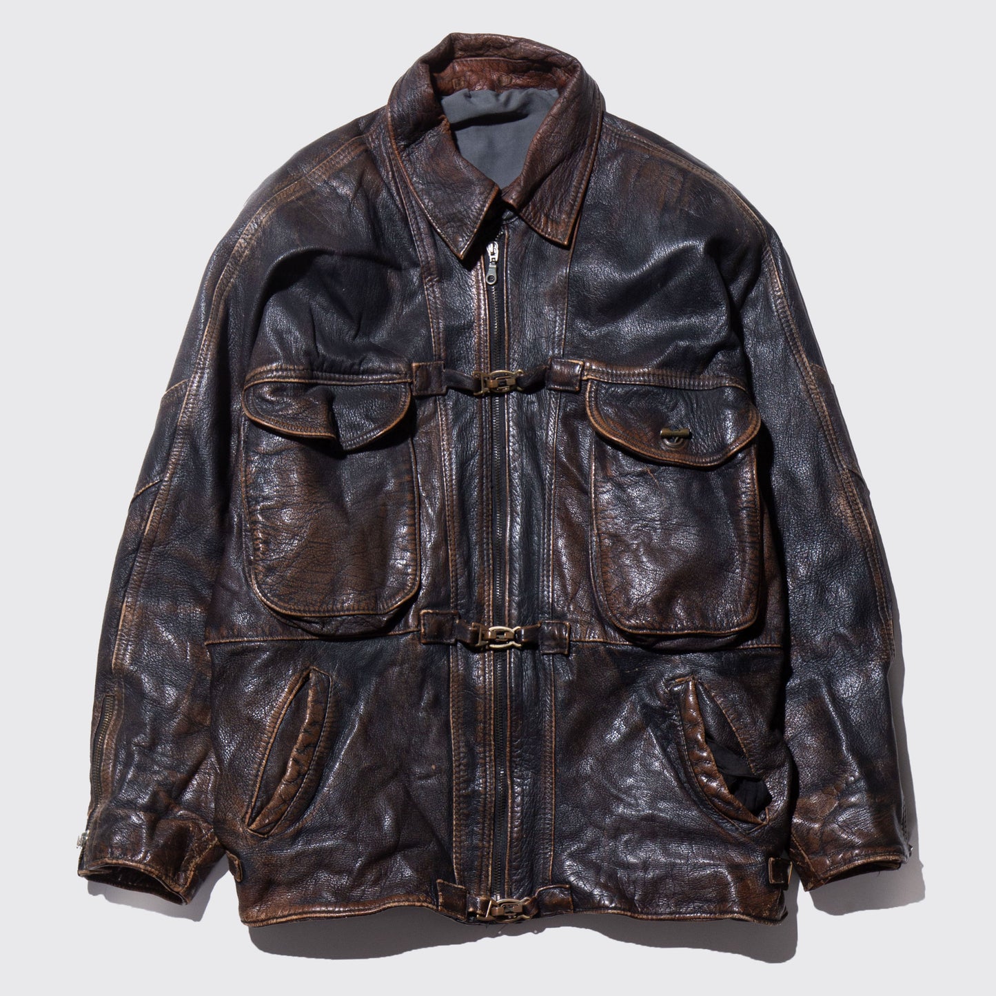 vintage hooked fade leather coat