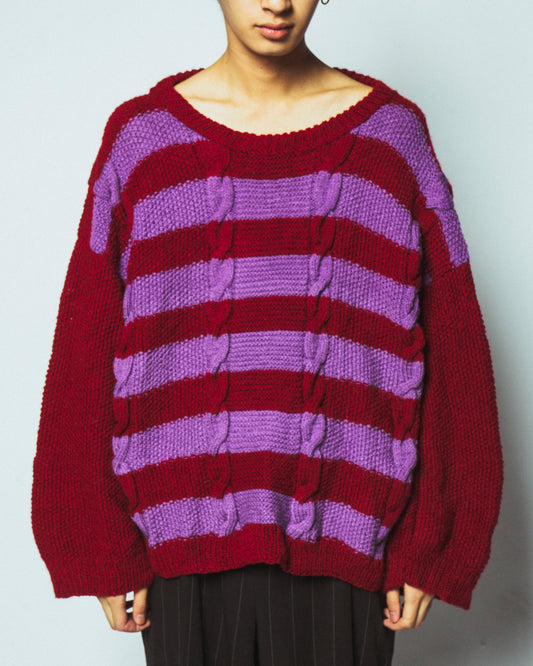 vintage hand knit wide border sweater