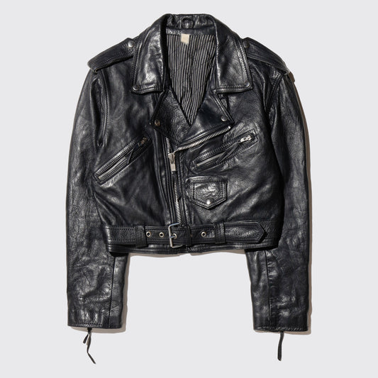 vintage cropped leather double riders jacket