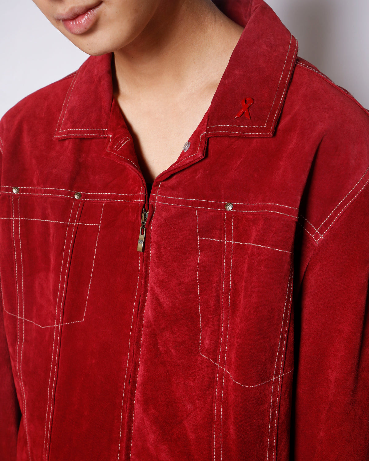 vintage stitched suede leather trucker jacket