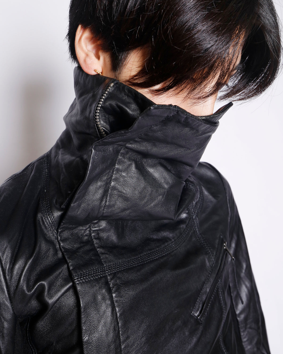 vintage mango high neck cropped leather jacket