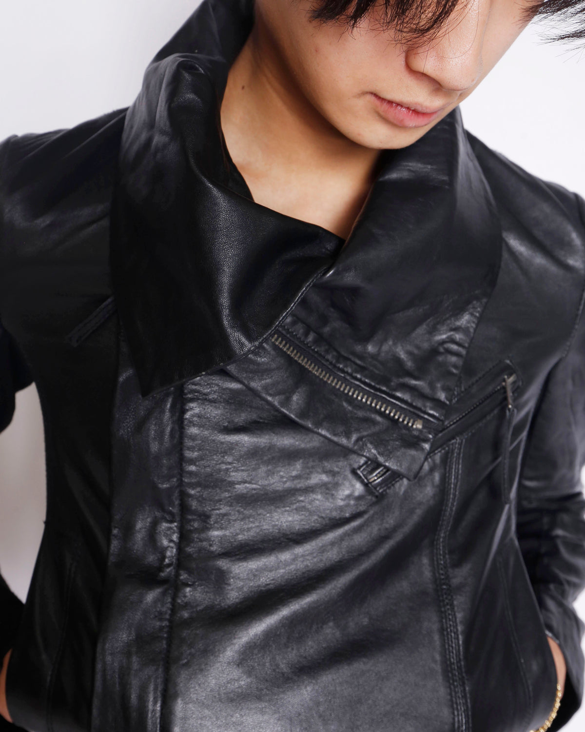 vintage mango high neck cropped leather jacket
