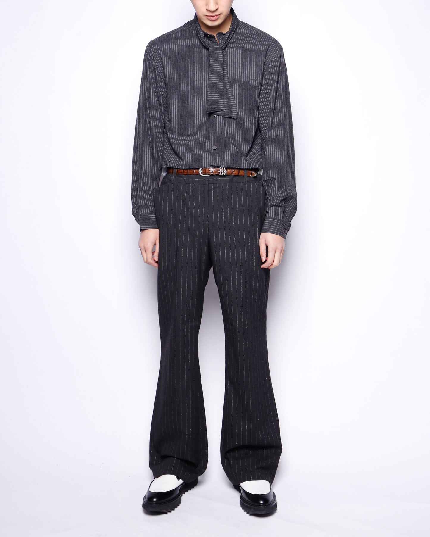 *one-off stripe cropped bowtie shirt