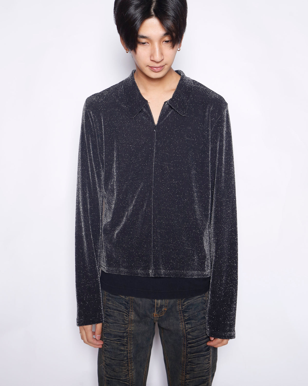 vintage half zip shinny pullover
