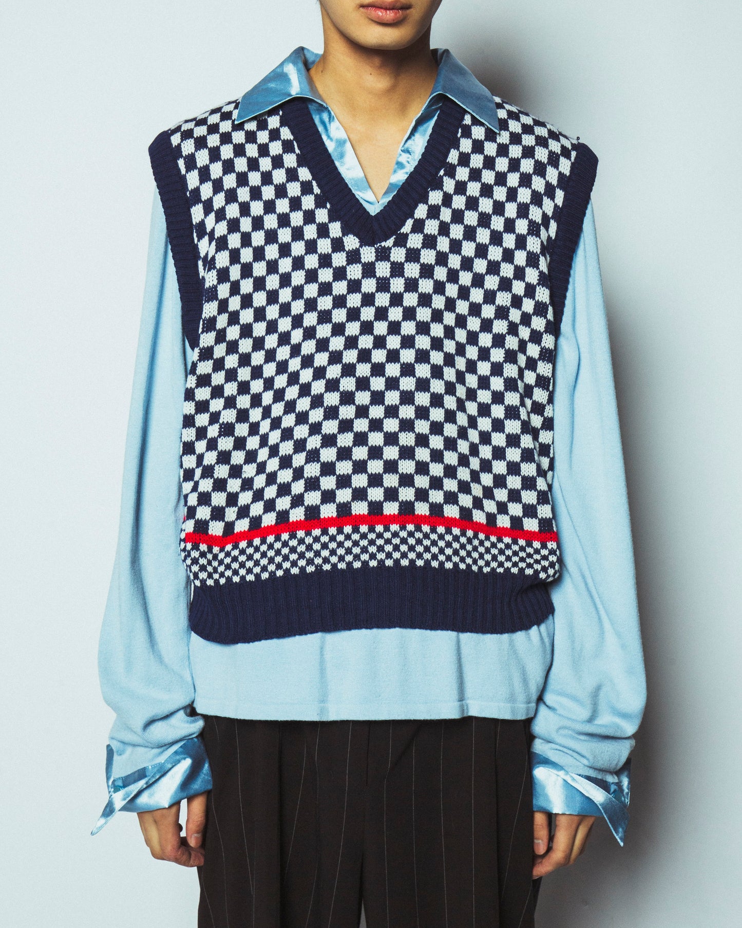 vintage block check knit vest