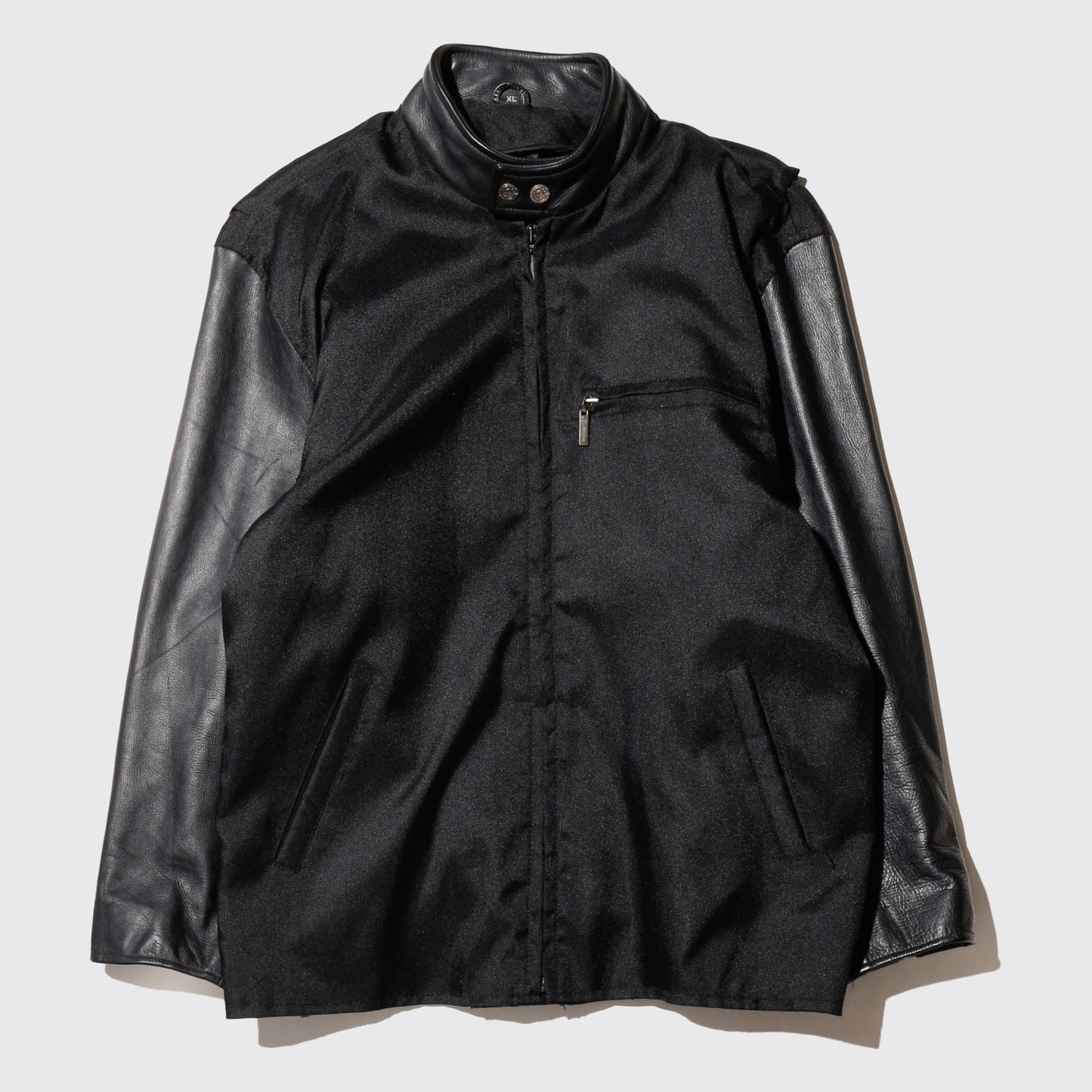 vintage leather sleeve single motorcycle jacket