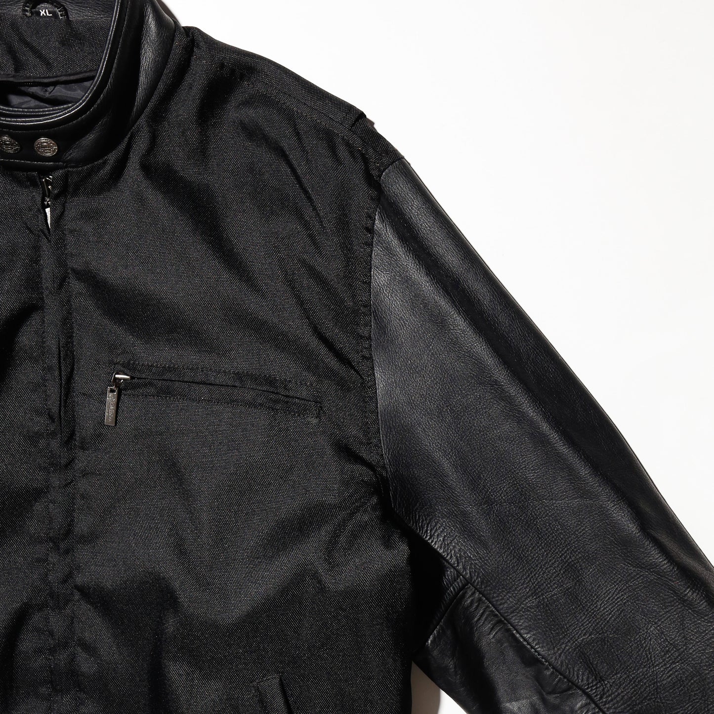 vintage leather sleeve single motorcycle jacket