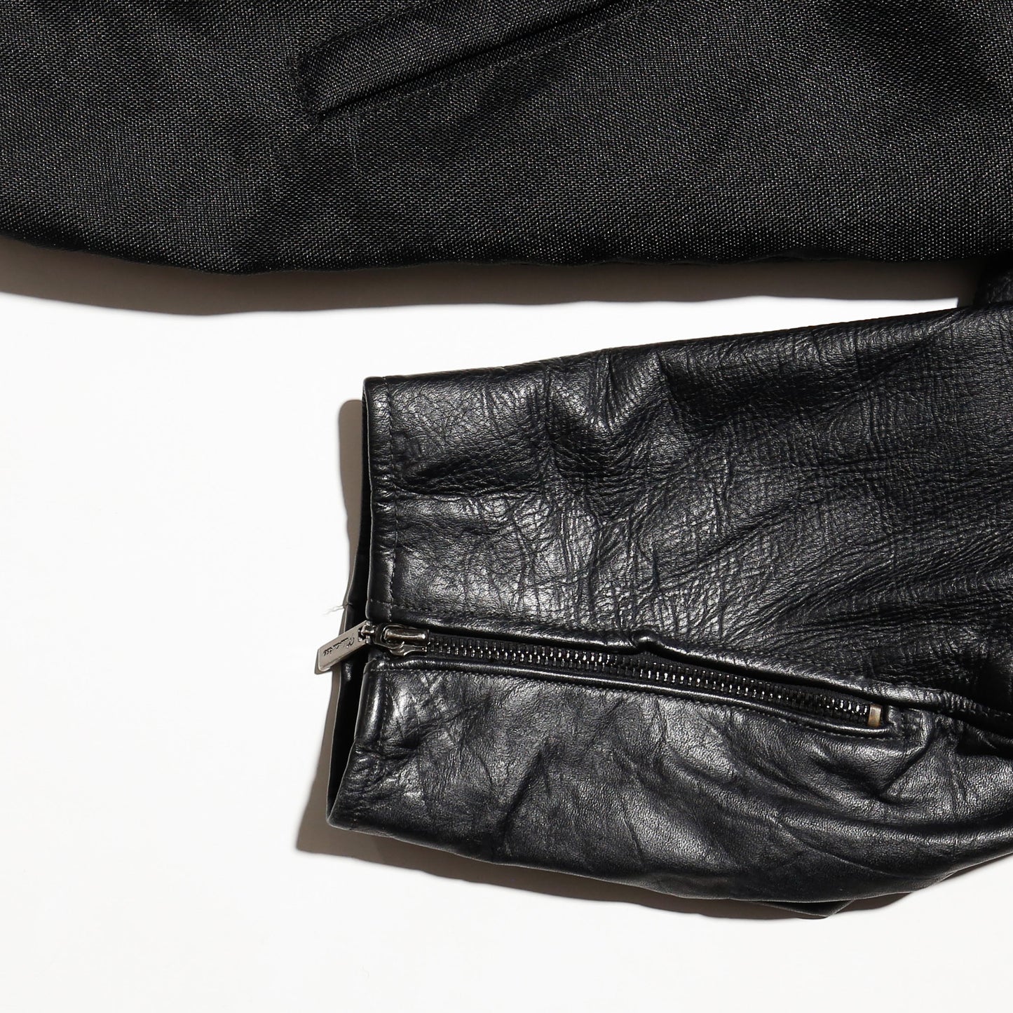 vintage leather sleeve single motorcycle jacket