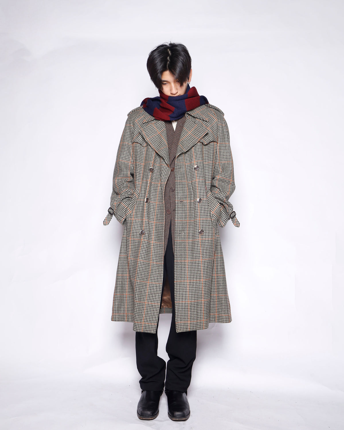 vintage 70's euro houndstooth trench coat