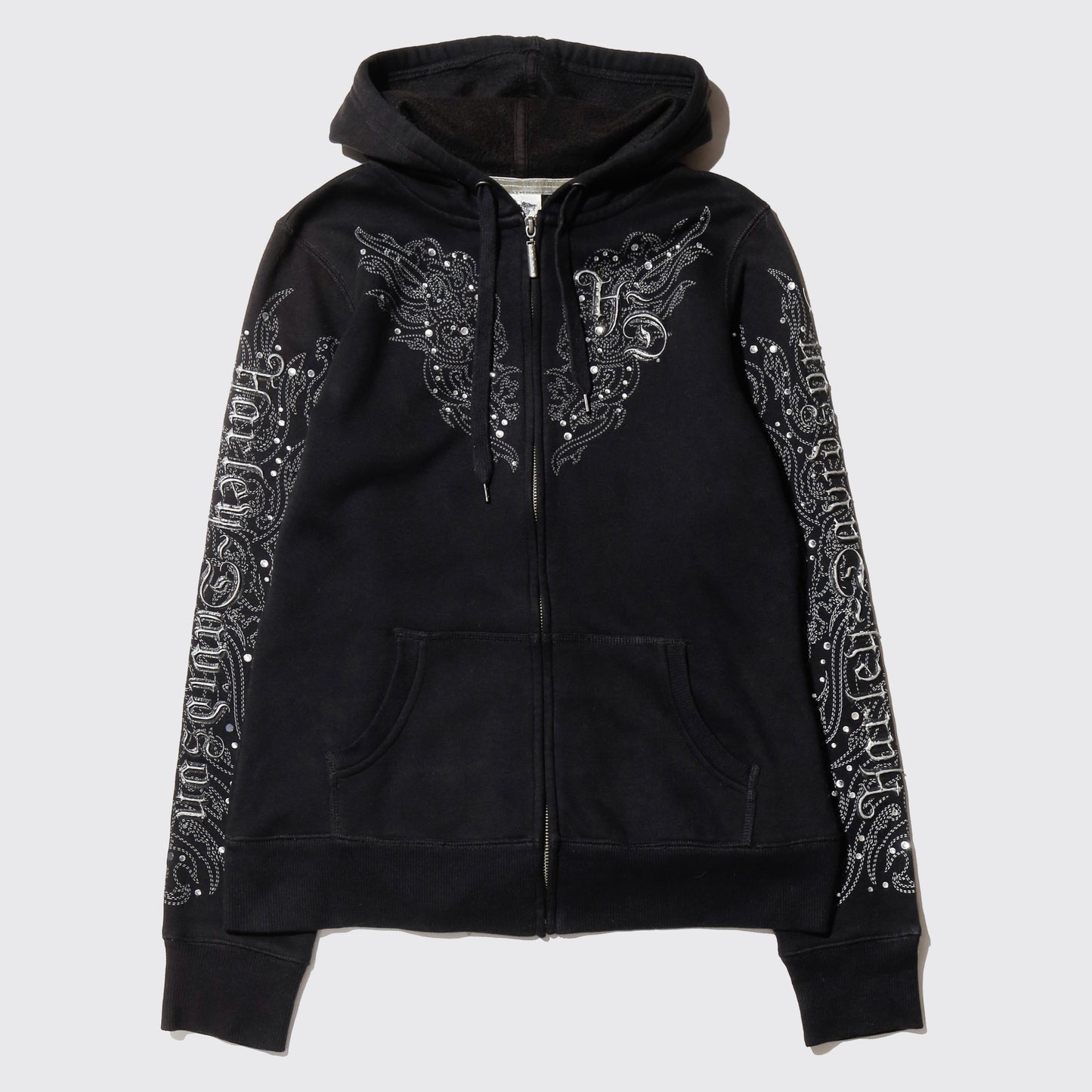 vintage 00's harley-davidson broderie/rinestone tatoo hoodie
